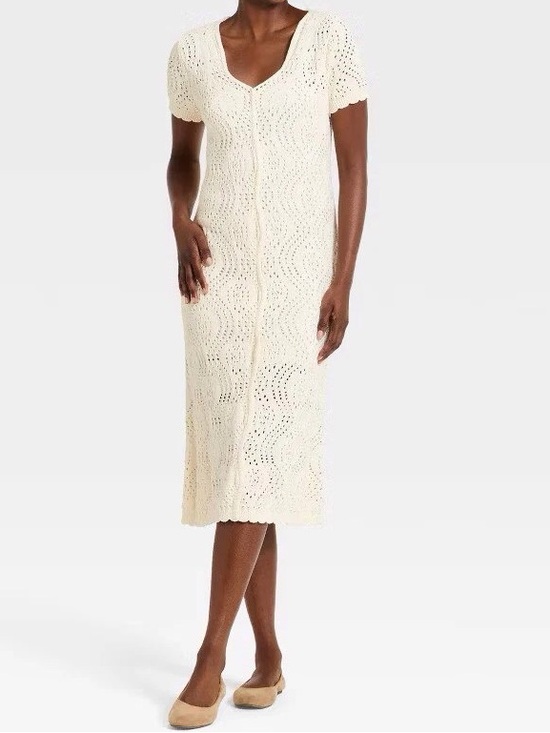 Dresses & Skirts - Knit Crochet Midi Dress in Cream